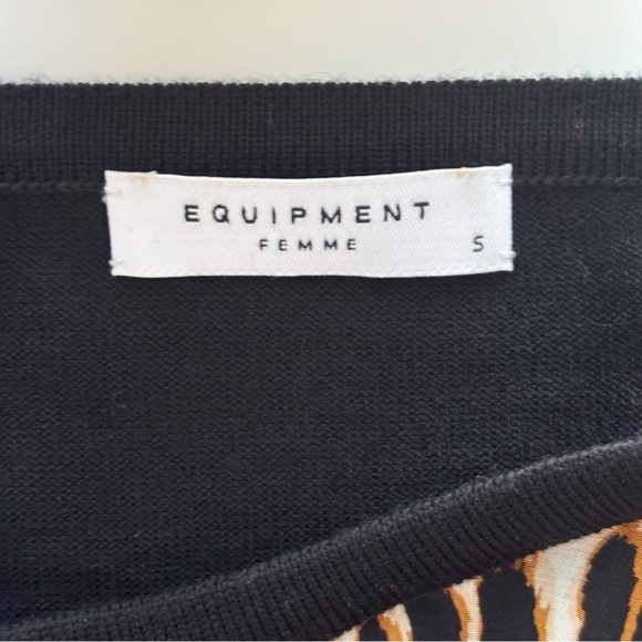 Equipment Roland Leopard Print Wool Silk Blend Sweater Small Black Pullover - Picture 5 of 8